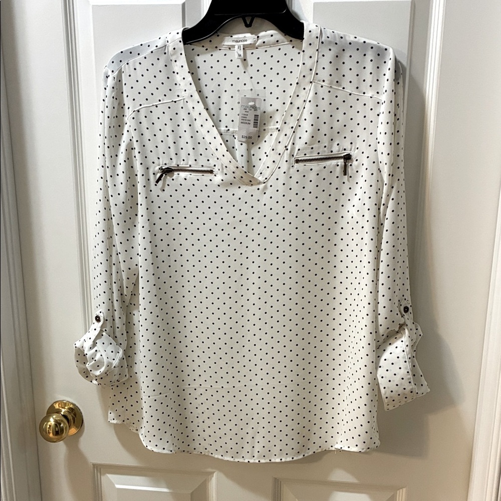 Maurices White Blouse with Black Dots
